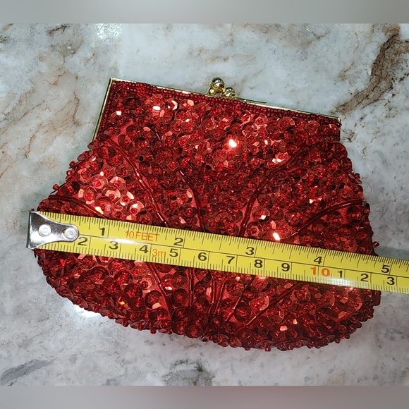 Macy's Red Gold Sequin Evening Clutch Purse Handmade Vintage - Picture 10 of 10